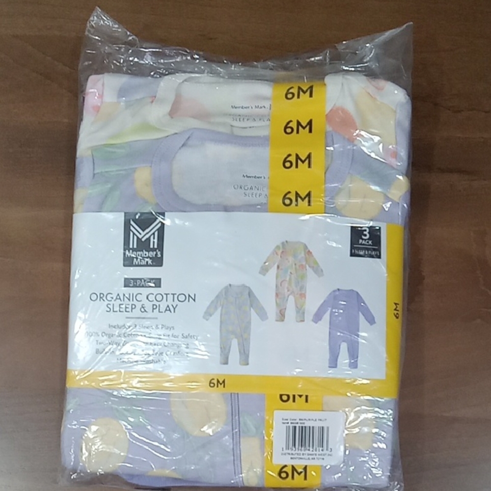 6M Baby Member's Mark Organic Cotton Footies - Pastel Multicolor